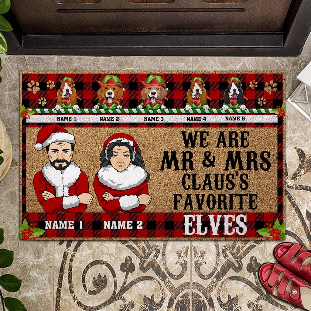 We Are Mr & Mrs Claus's Favorite Elves - Personalized Christmas Dog Doormat