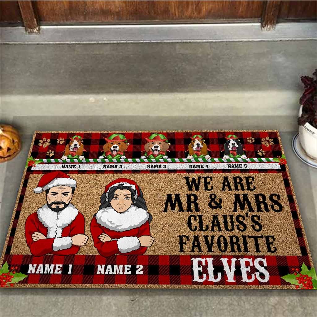 We Are Mr & Mrs Claus's Favorite Elves - Personalized Christmas Dog Doormat