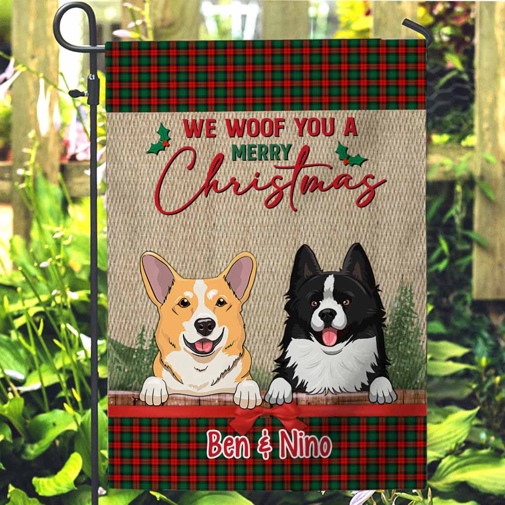 We Woof You A Merry Christmas - Personalized Dog Garden Flag