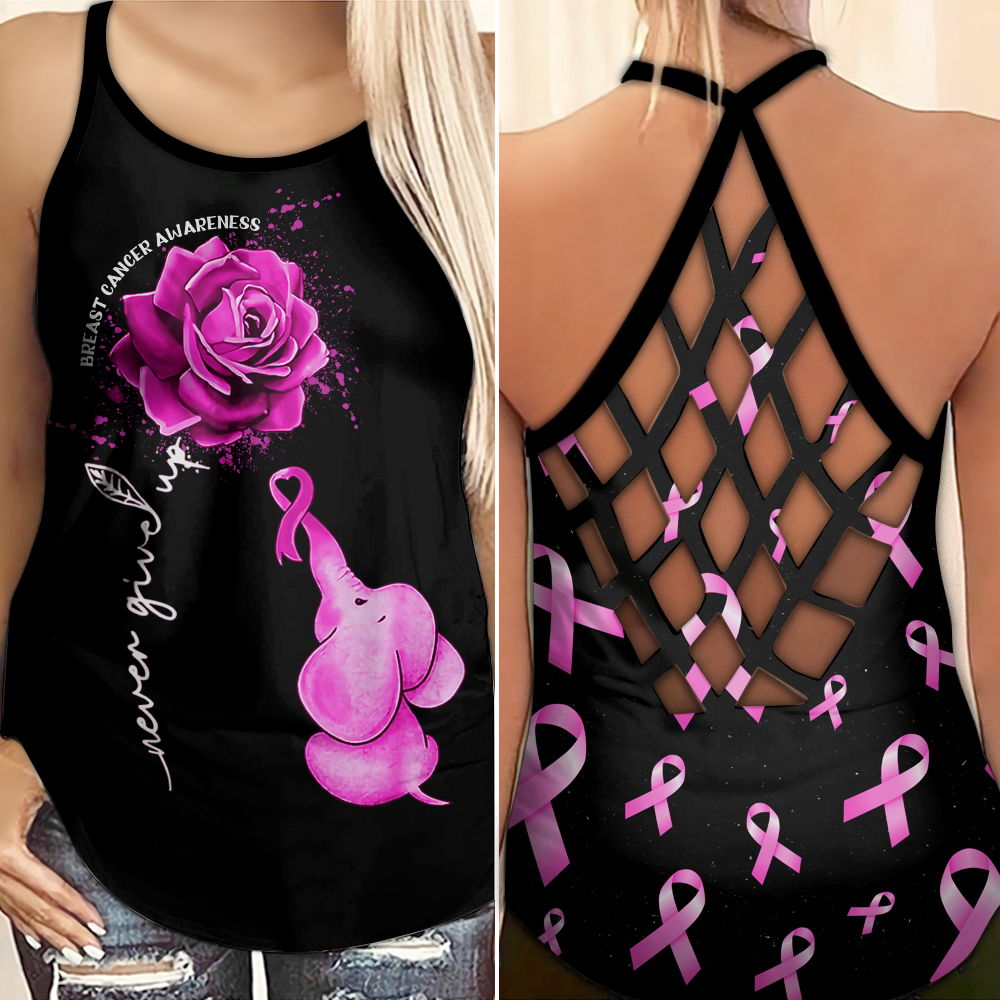 Never Give Up - Breast Cancer Awareness Cross Tank Top 0722