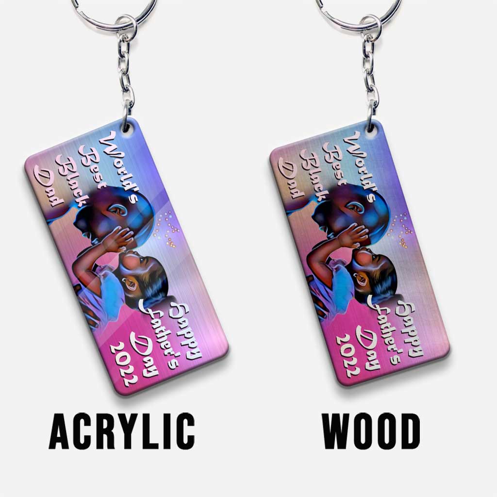 World's Best Black Dad - Personalized Father's Day African American Keychain (Printed On Both Sides)