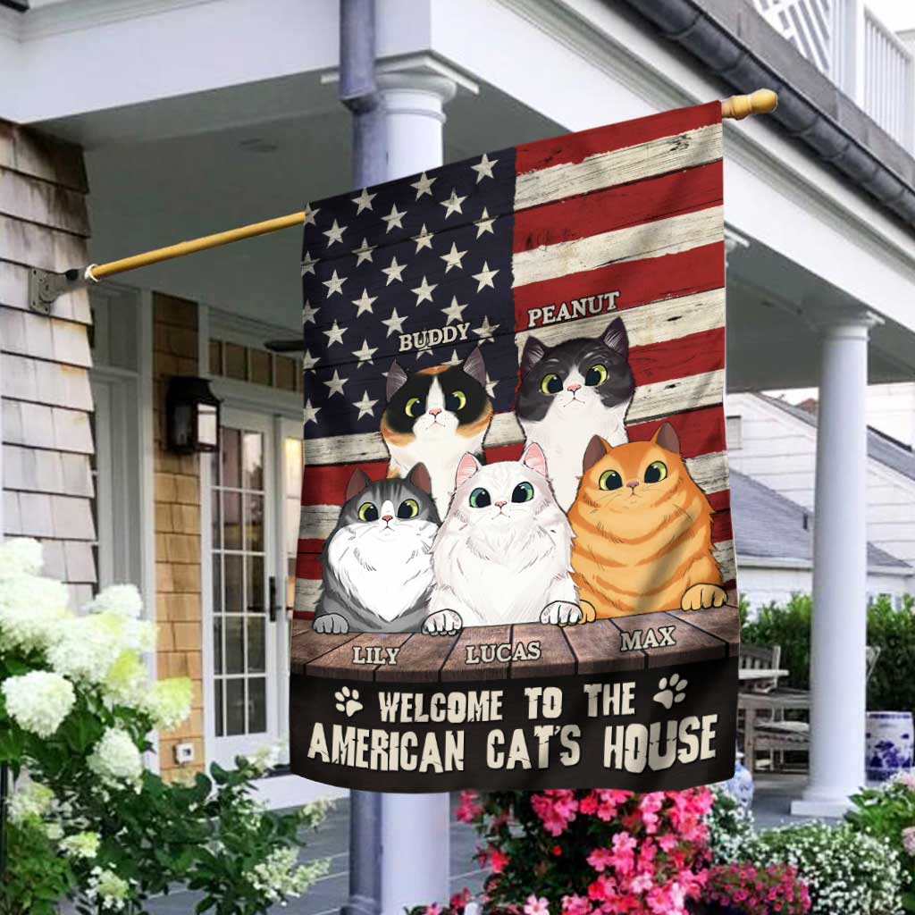 Welcome To The Cat's House - Personalized Independence Day House Flag