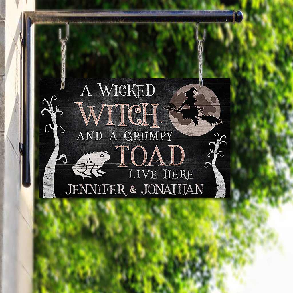 Wicked Witch Grumpy Toad Live Here - Personalized Witch Horizontal Rectangle Wood Sign