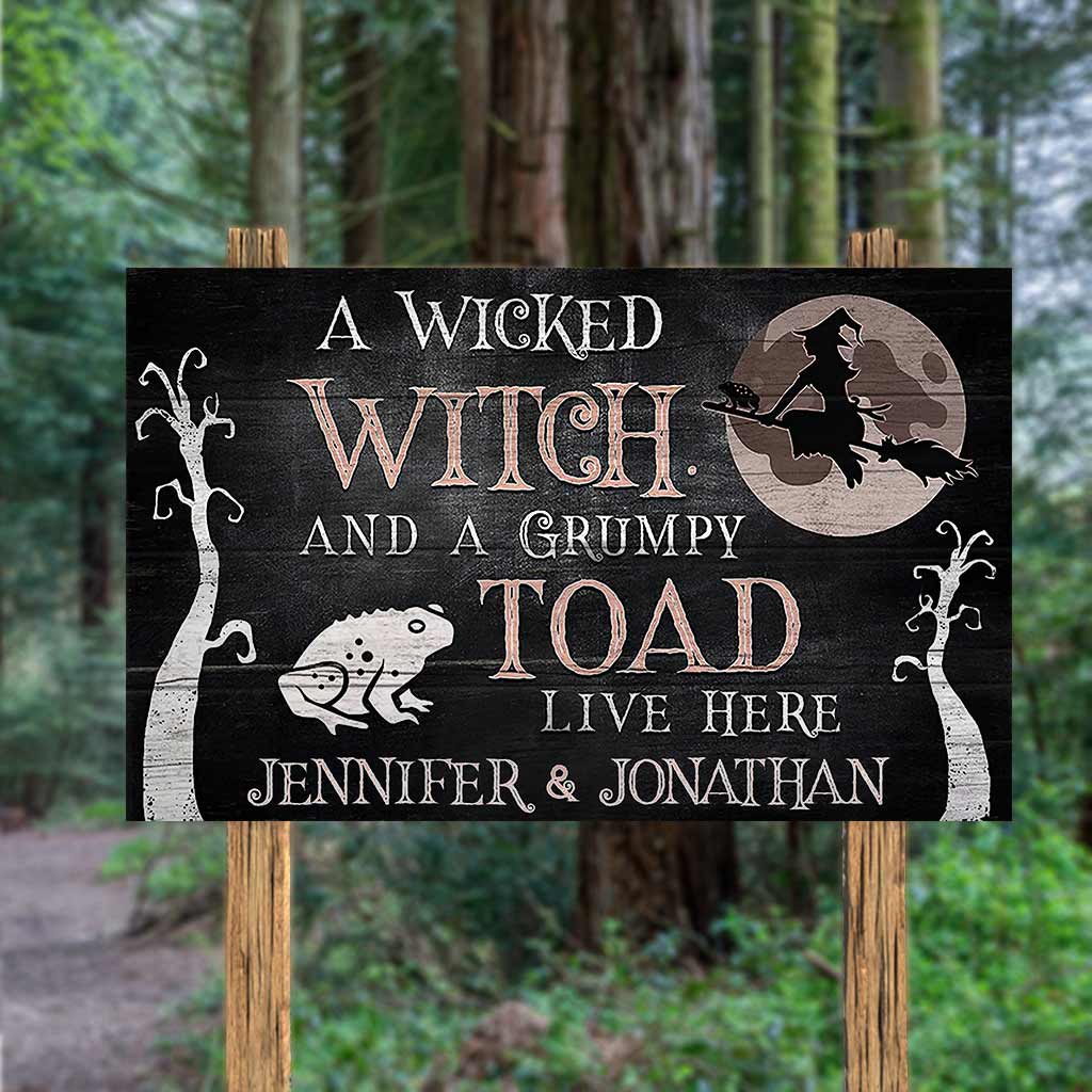 Wicked Witch Grumpy Toad Live Here - Personalized Witch Horizontal Rectangle Wood Sign