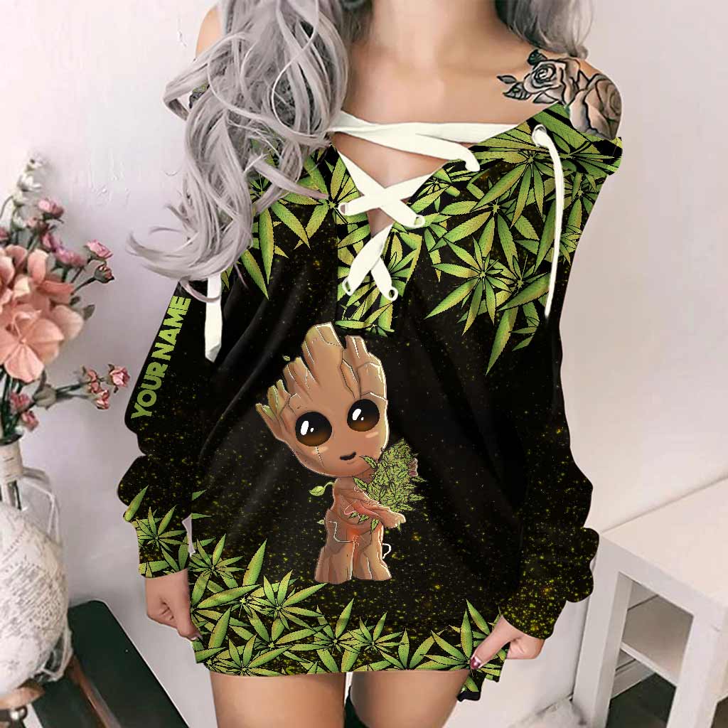Be Happy - Personalized Weed Off Shoulder Long Sleeve Dress