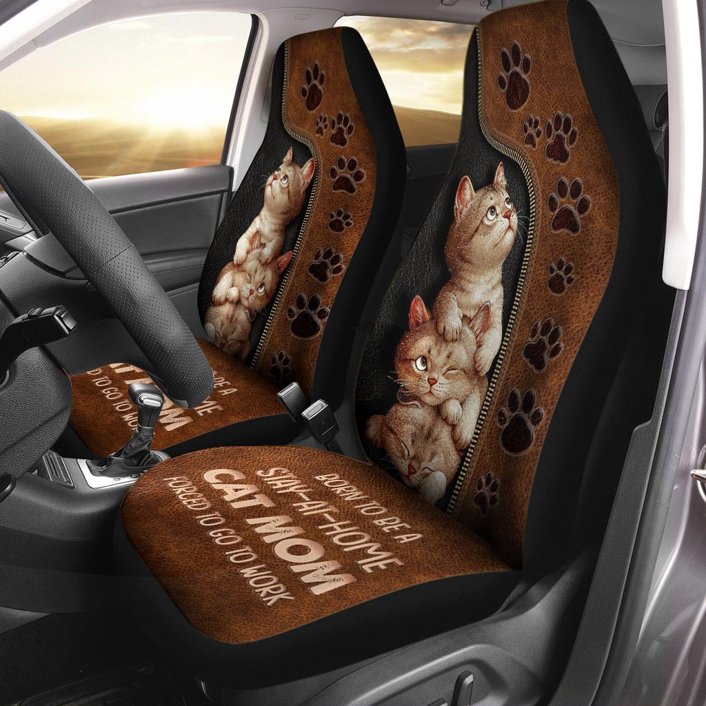 Born To Be A Stay At Home Cat Mom - Leather Pattern Print Cat Seat Covers With Leather Pattern Print