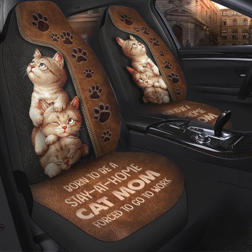 Born To Be A Stay At Home Cat Mom - Leather Pattern Print Cat Seat Covers With Leather Pattern Print