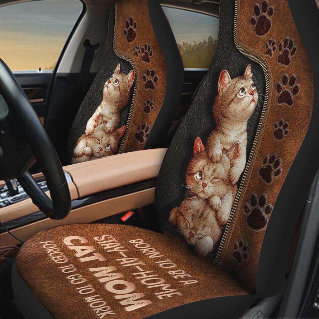Born To Be A Stay At Home Cat Mom - Leather Pattern Print Cat Seat Covers With Leather Pattern Print