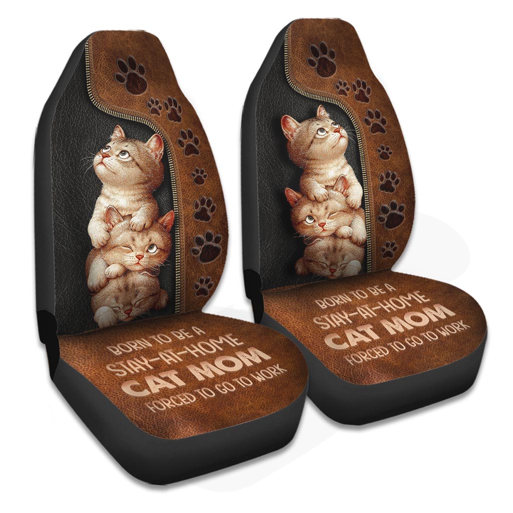 Born To Be A Stay At Home Cat Mom - Leather Pattern Print Cat Seat Covers With Leather Pattern Print
