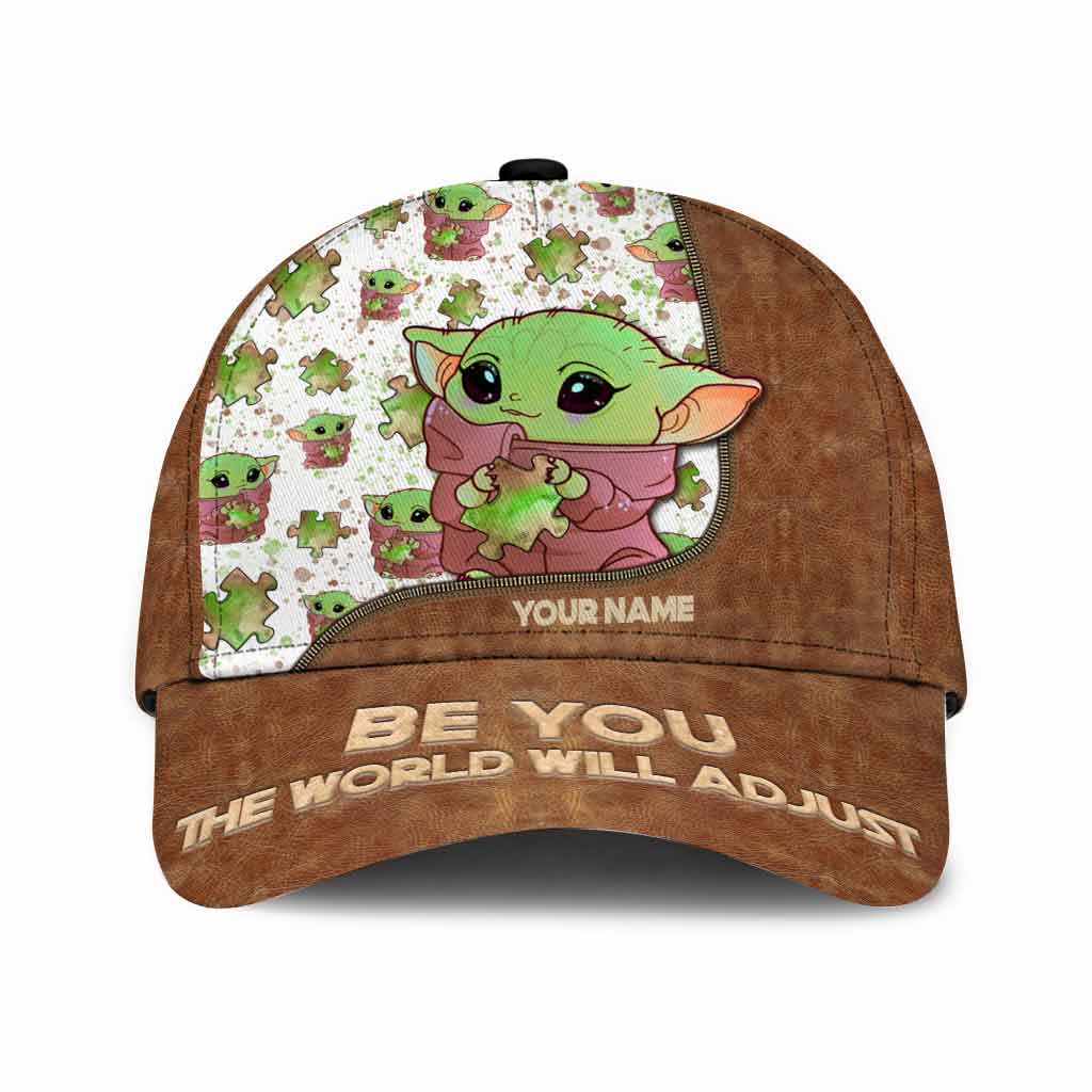 Be You The World Will Adjust - Personalized Autism Awareness Classic Cap With Leather Pattern Print