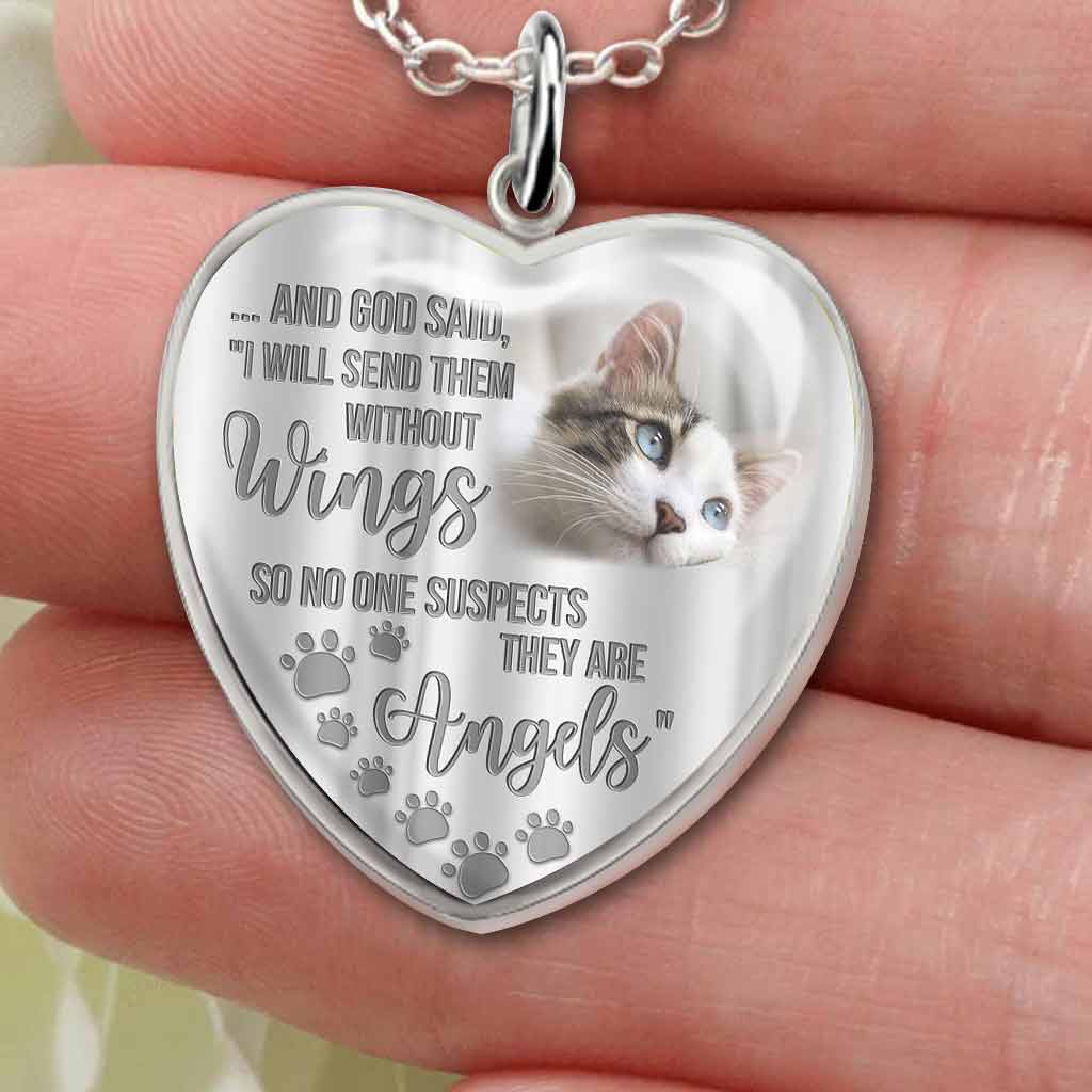 I Will Send Them Without Wings - Personalized Cat Heart Pendant Necklace