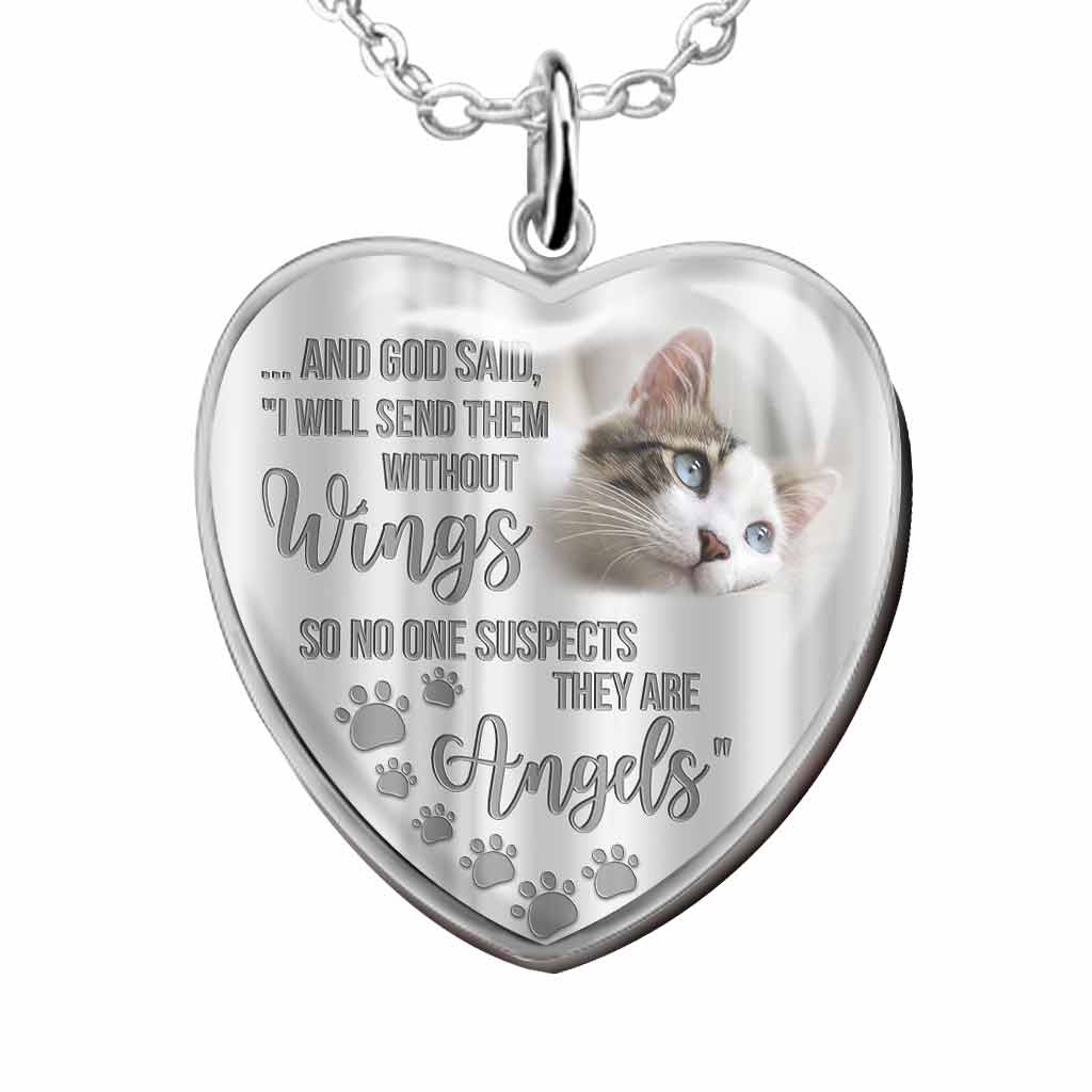 I Will Send Them Without Wings - Personalized Cat Heart Pendant Necklace