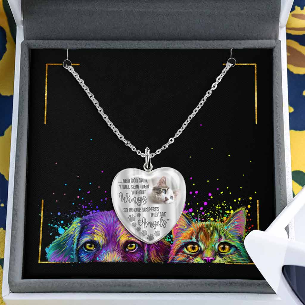 I Will Send Them Without Wings - Personalized Cat Heart Pendant Necklace