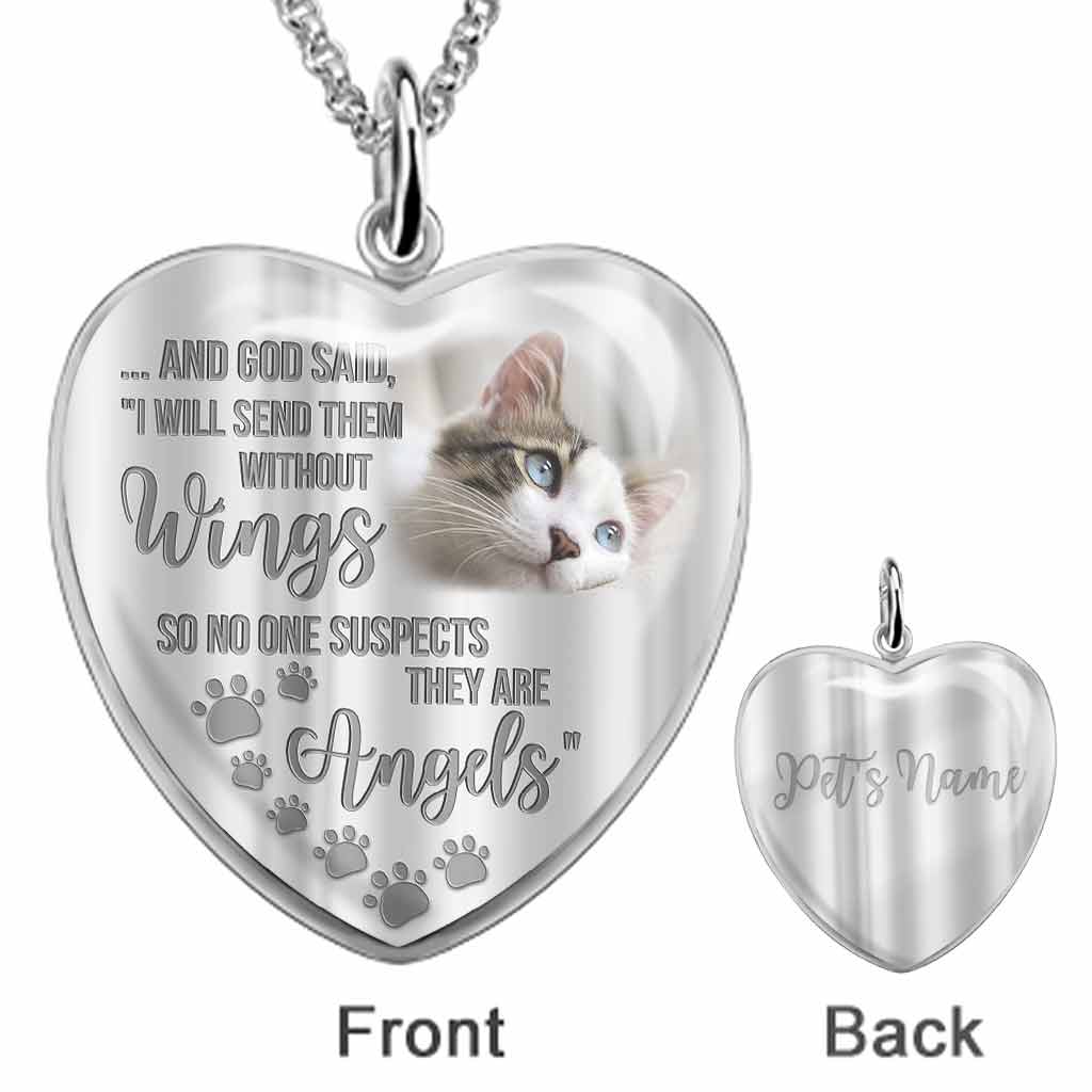 I Will Send Them Without Wings - Personalized Cat Heart Pendant Necklace