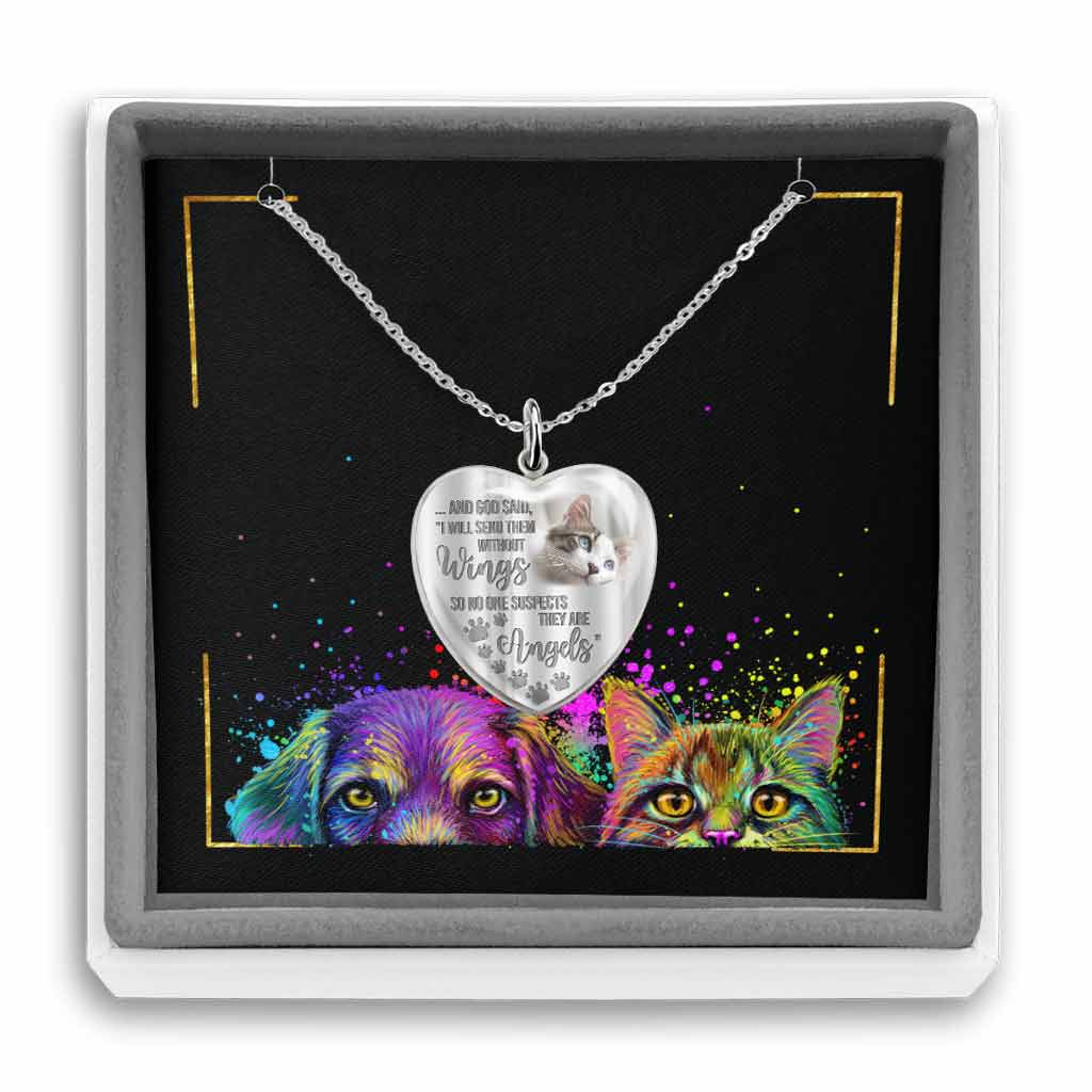 I Will Send Them Without Wings - Personalized Cat Heart Pendant Necklace