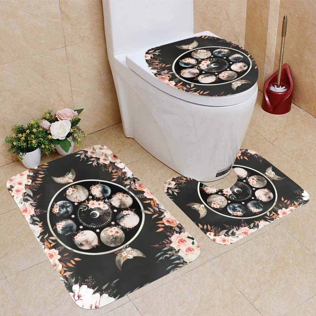 Floral Moon Triple Moon Goddess - Witch Bathroom Curtain & Mats Set