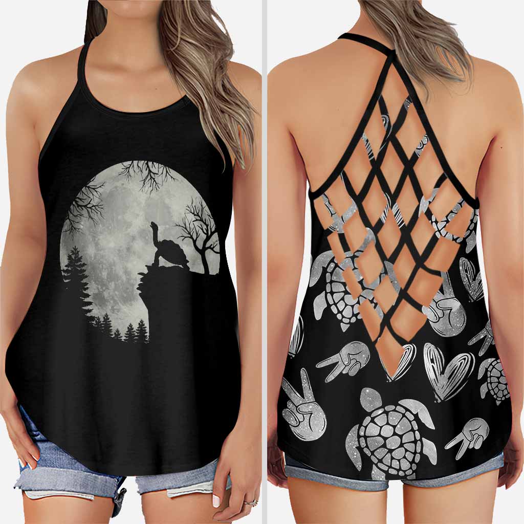 Turtle Moon Howling Turtle Halloween Cross Tank Top