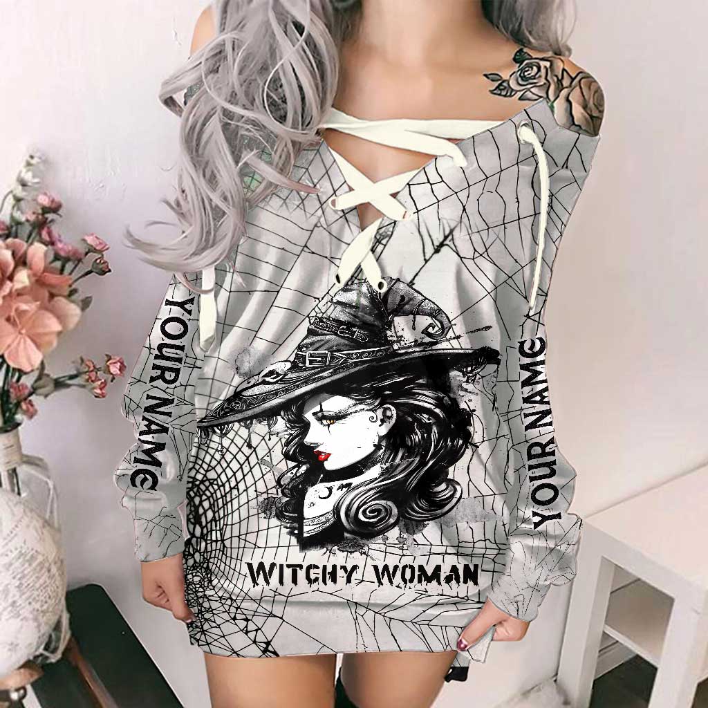 Witchy Woman - Personalized Witch Off Shoulder Long Sleeve Dress