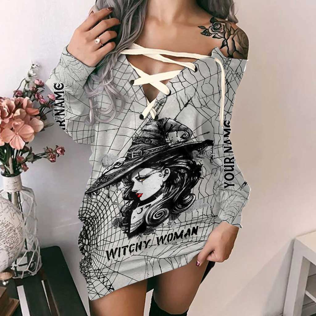 Witchy Woman - Personalized Witch Off Shoulder Long Sleeve Dress