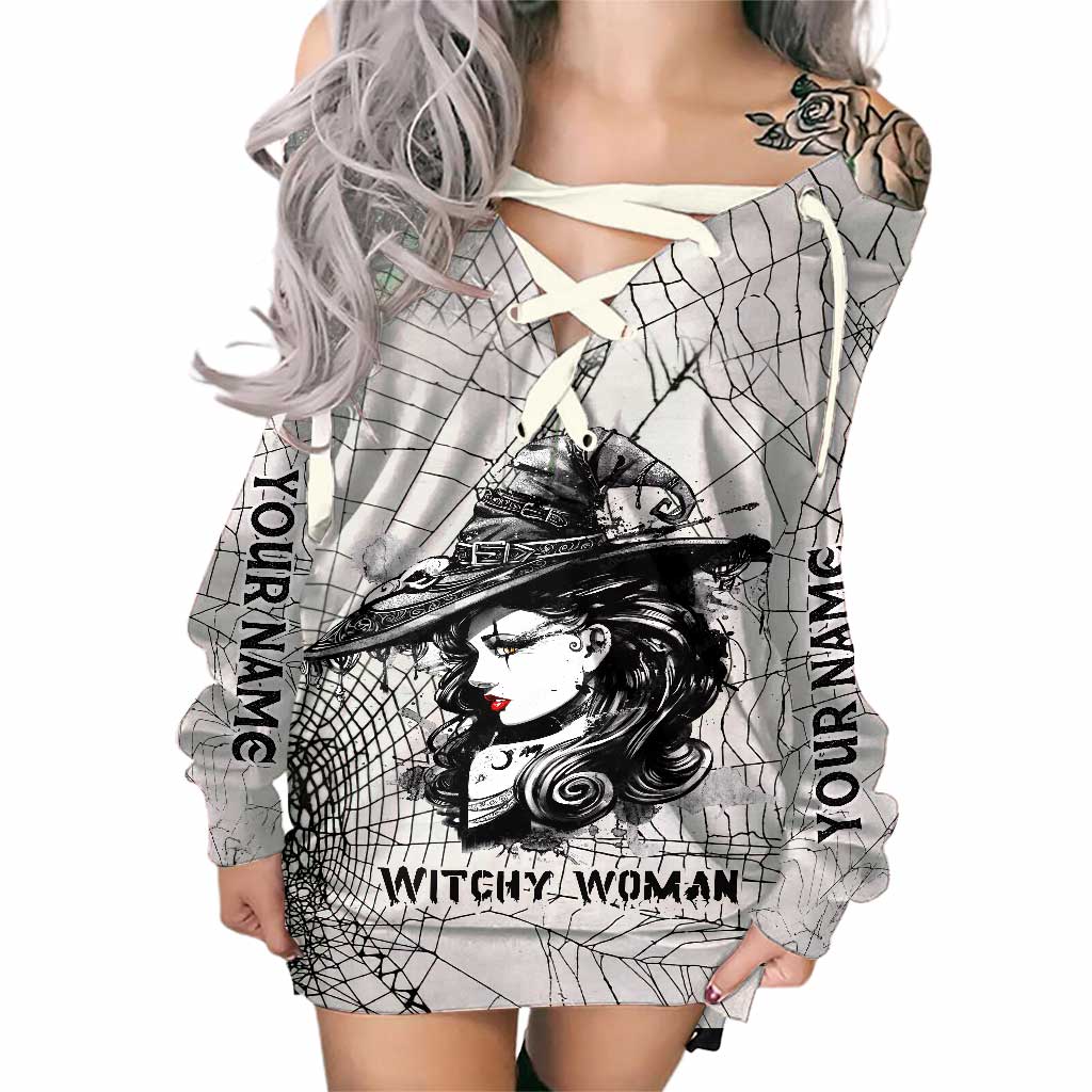 Witchy Woman - Personalized Witch Off Shoulder Long Sleeve Dress