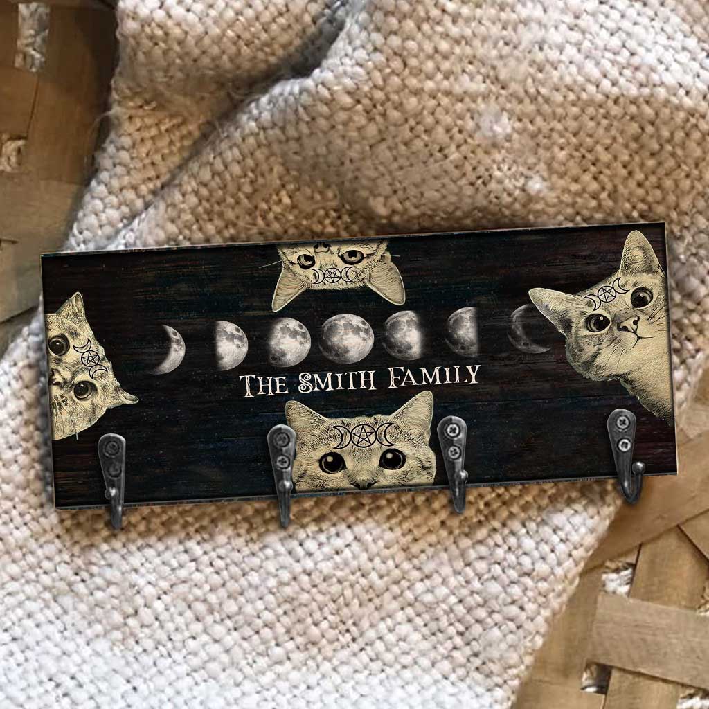 Witchy Vibes Moon Phase Cat - Personalized Witch Key Rack