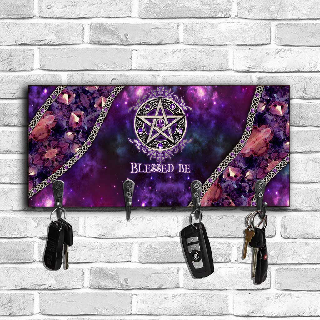 Blessed Be Purple Pentacle - Personalized Witch Key Rack