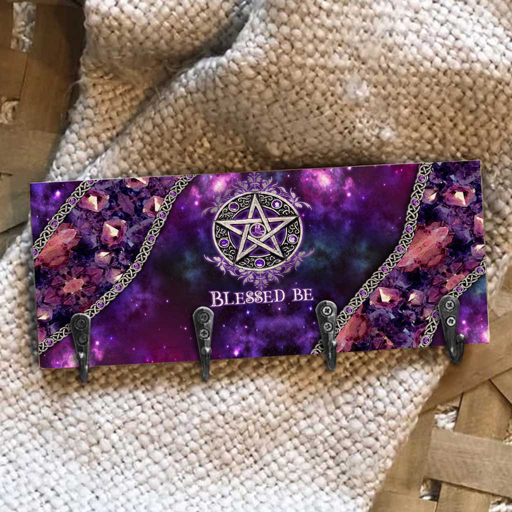 Blessed Be Purple Pentacle - Personalized Witch Key Rack