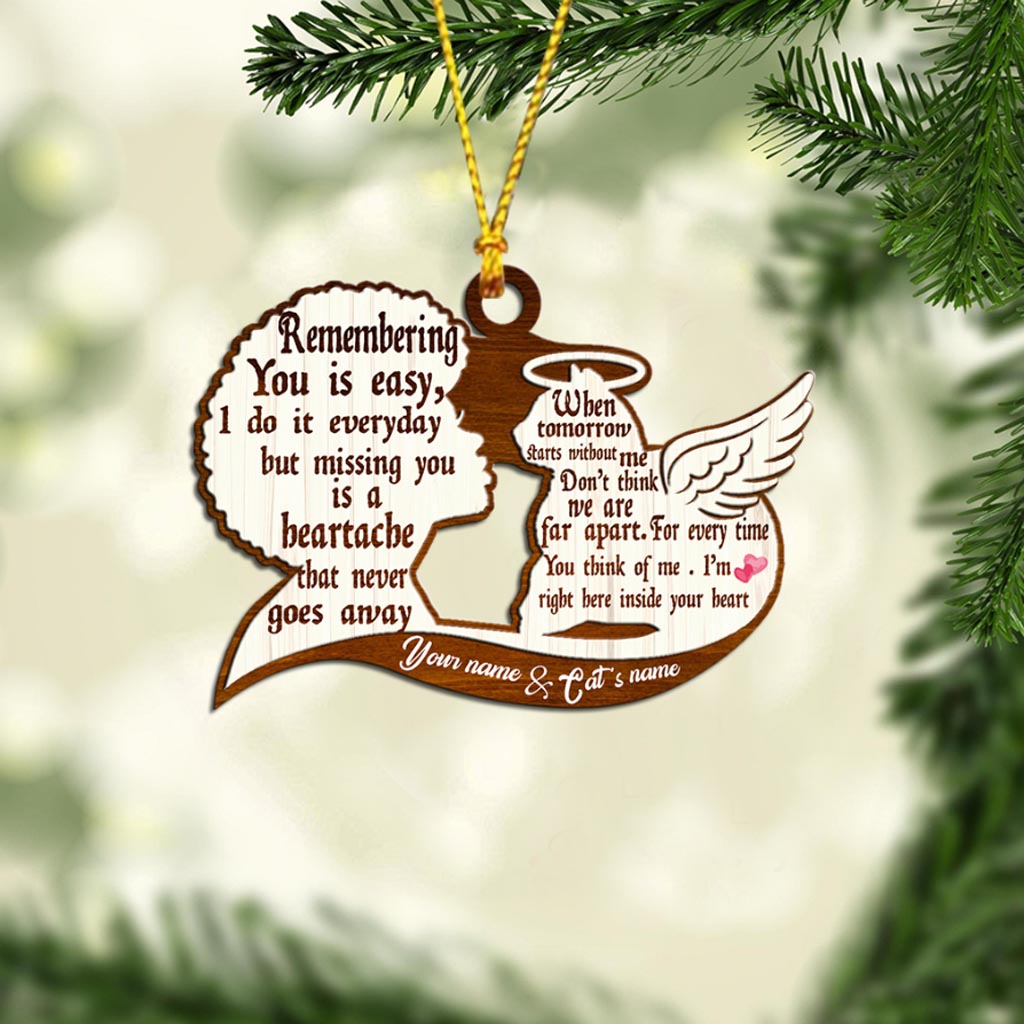 Remembering You Is Easy - Personalized Christmas Cat Ornament (Printed On Both Sides)