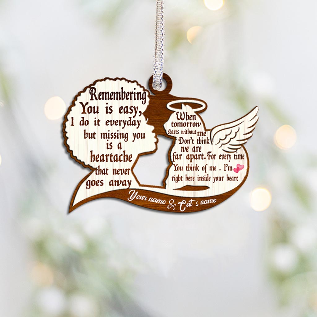 Remembering You Is Easy - Personalized Christmas Cat Ornament (Printed On Both Sides)