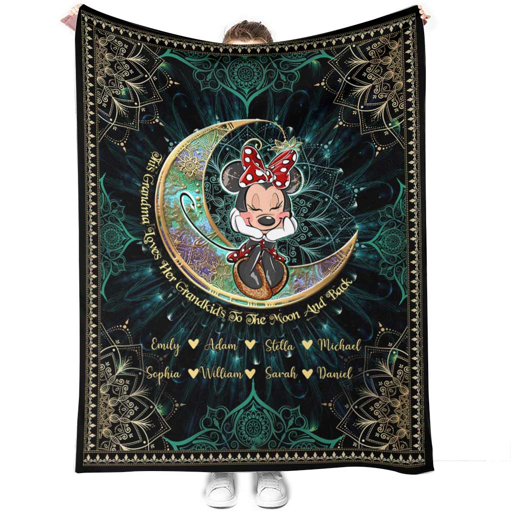 This Grandma Loves Her Grandkids To The Moon And Back - Personalized Mouse Blanket