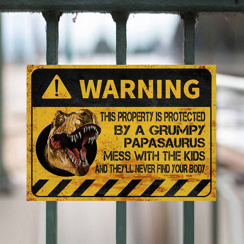 Warning Father's Day - Dinosaur Rectangle Metal Sign