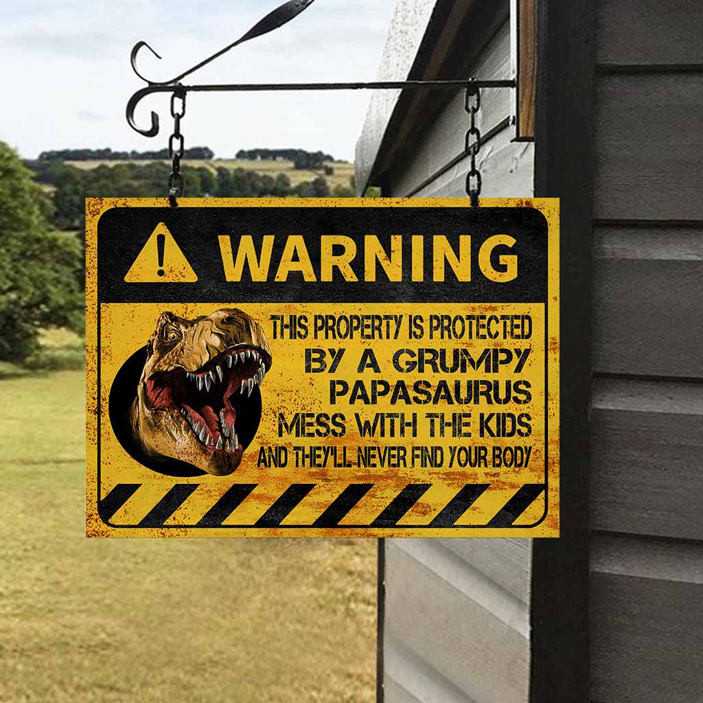 Warning Father's Day - Dinosaur Rectangle Metal Sign