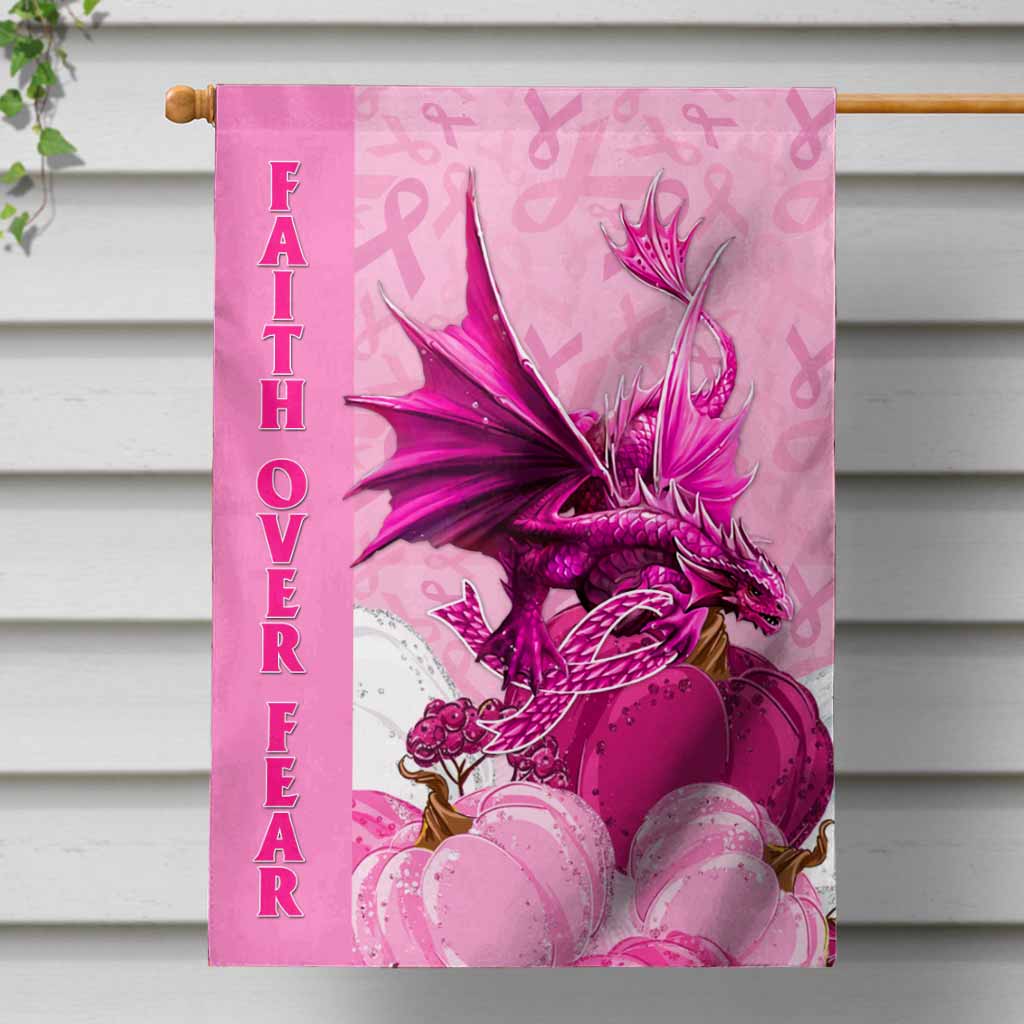 Faith Over Fear Pink Dragon - Breast Cancer Awareness House Flag