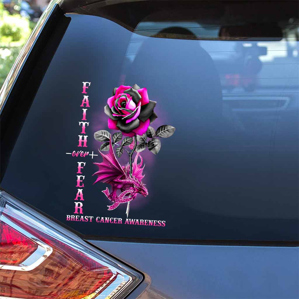 Faith Over Fear Dragon Pink Ribbon - Breast Cancer Awareness Decal Full