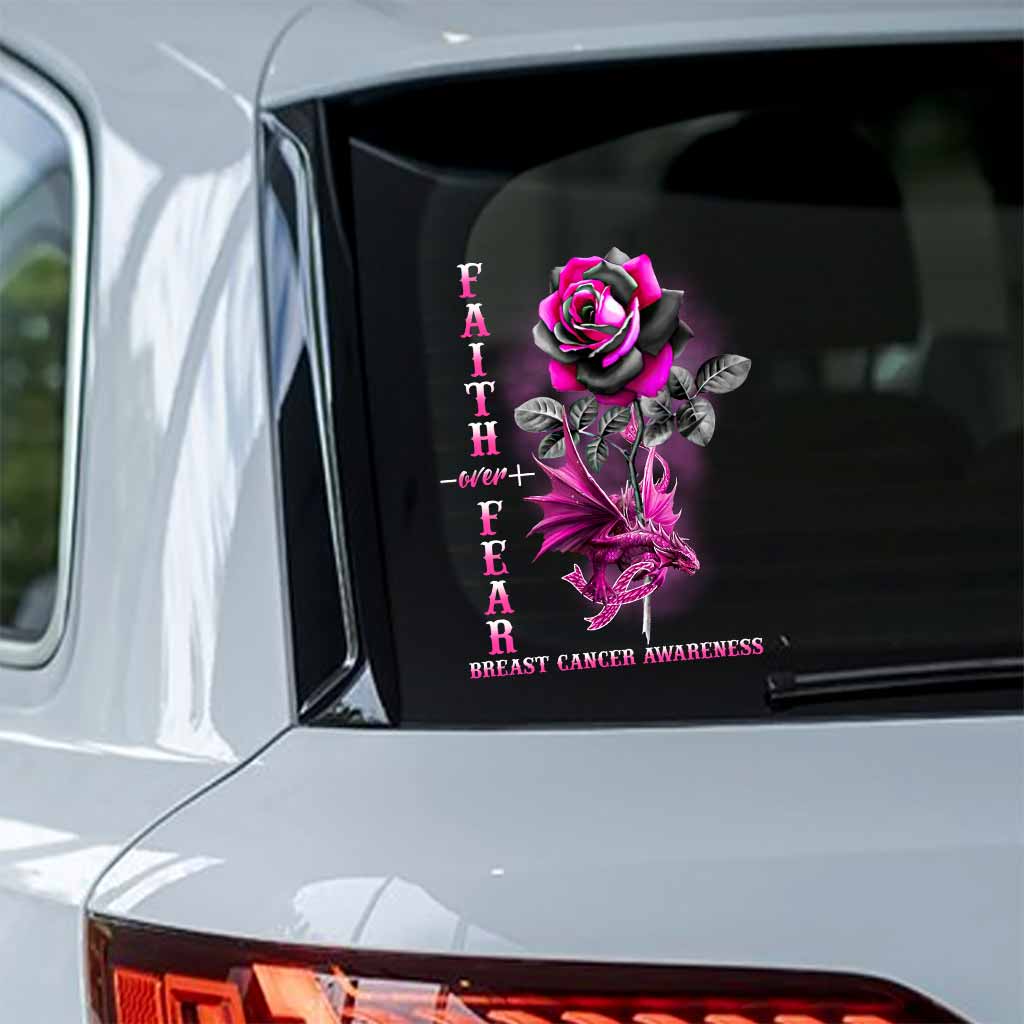 Faith Over Fear Dragon Pink Ribbon - Breast Cancer Awareness Decal Full