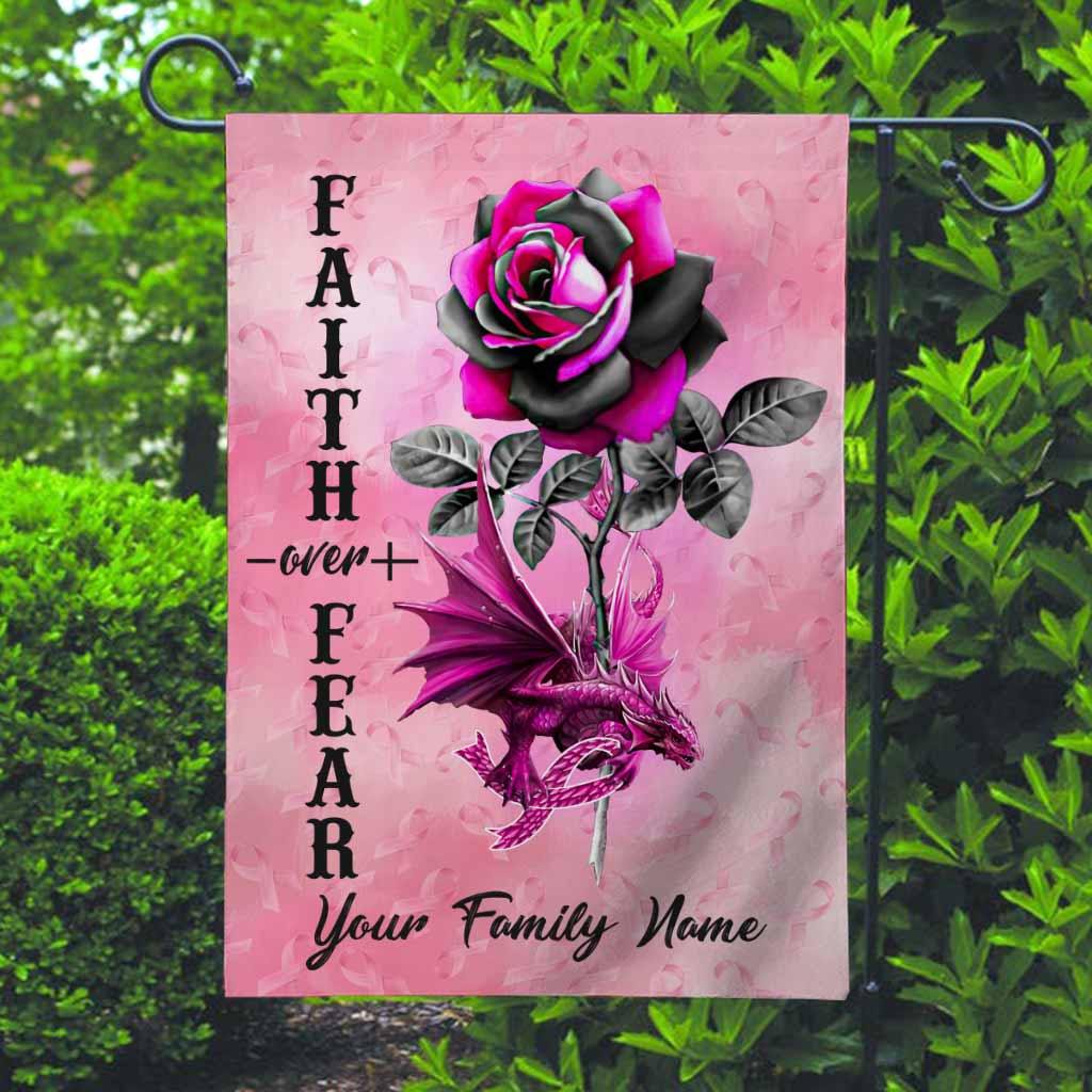 Faith Over Fear Dragon Pink Ribbon - Breast Cancer Awareness Personalized Garden Flag