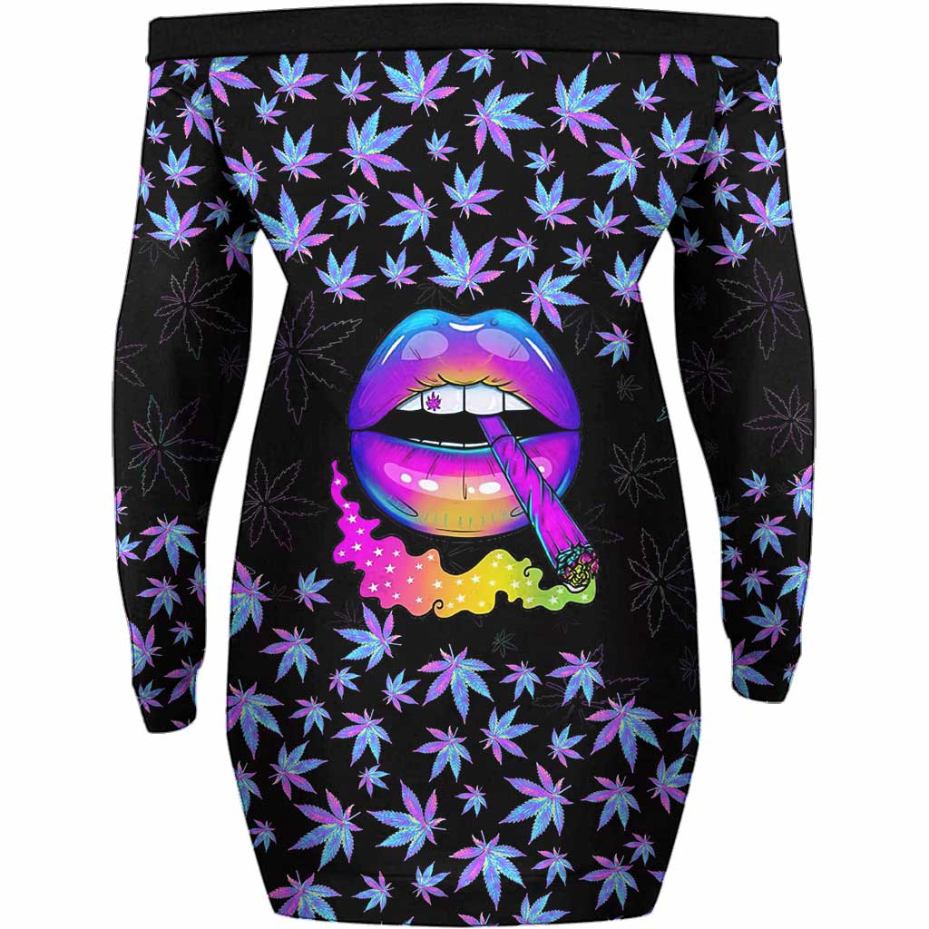 Bad Bitch Good Weed - Personalized Weed Off Shoulder Long Sleeve Dress