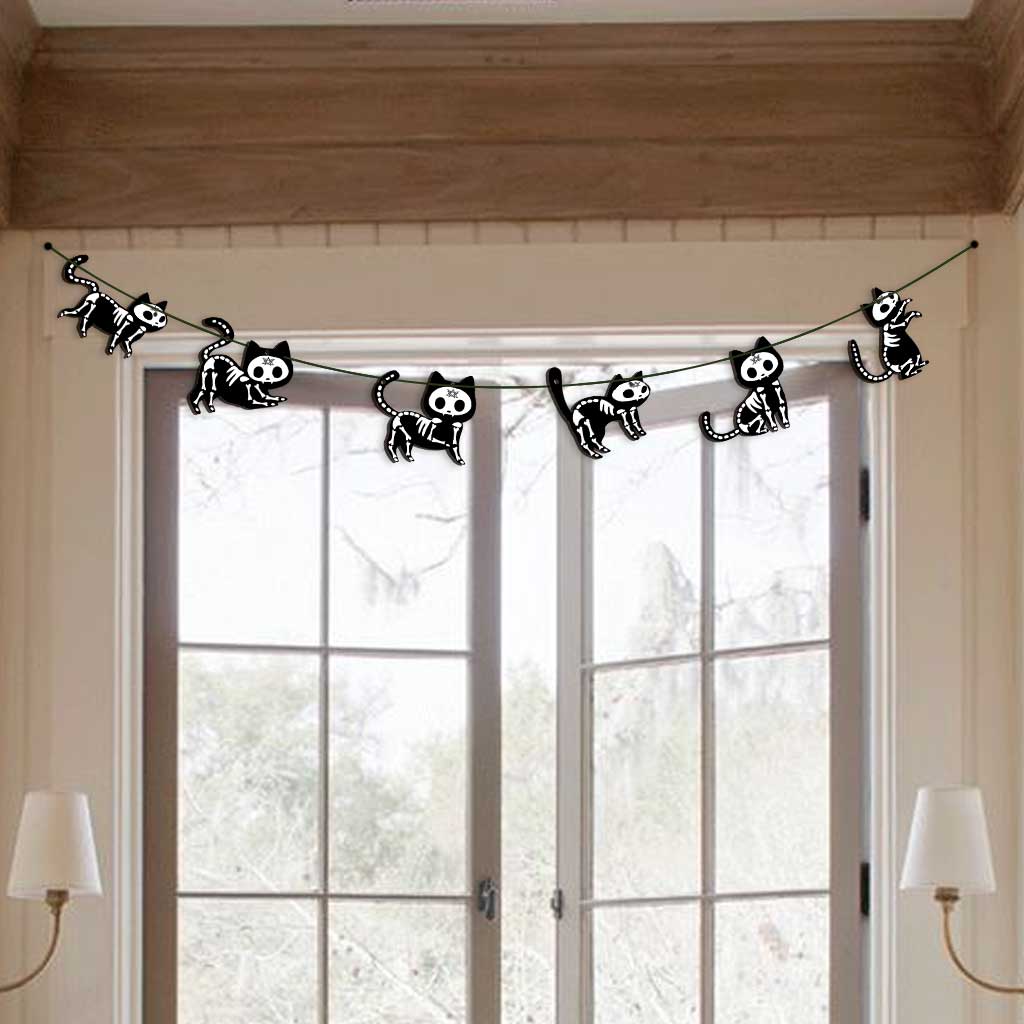 Witchy Vibes Cat Skeleton - Halloween Black Cat 6 Pieces Garland