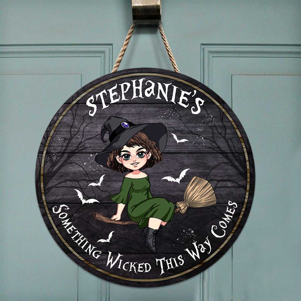 Something Wicked This Way Comes - Personalized Witch Round Wood Sign