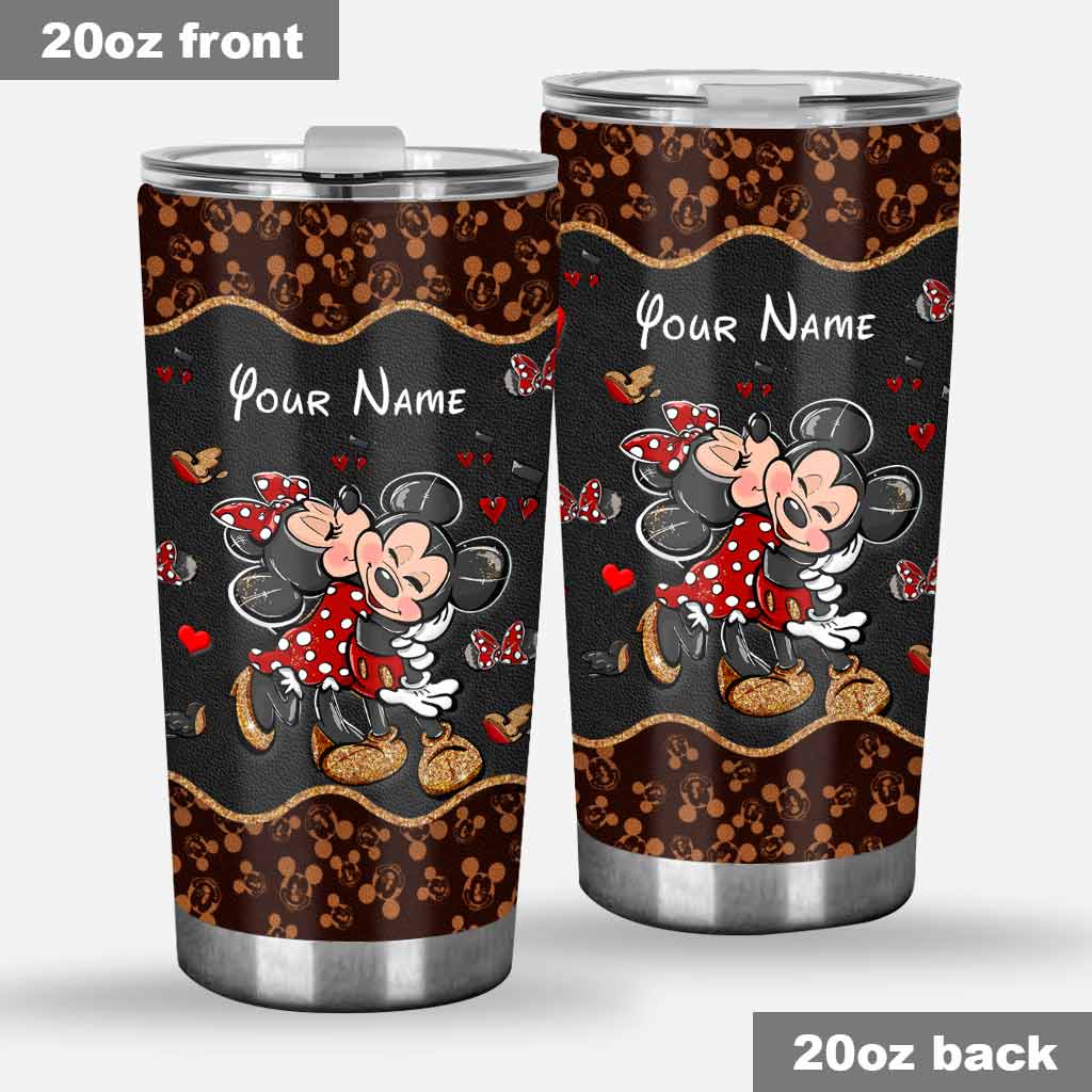Cute Mouse Ears - Personalized Mouse Tumbler With Leather Pattern Print