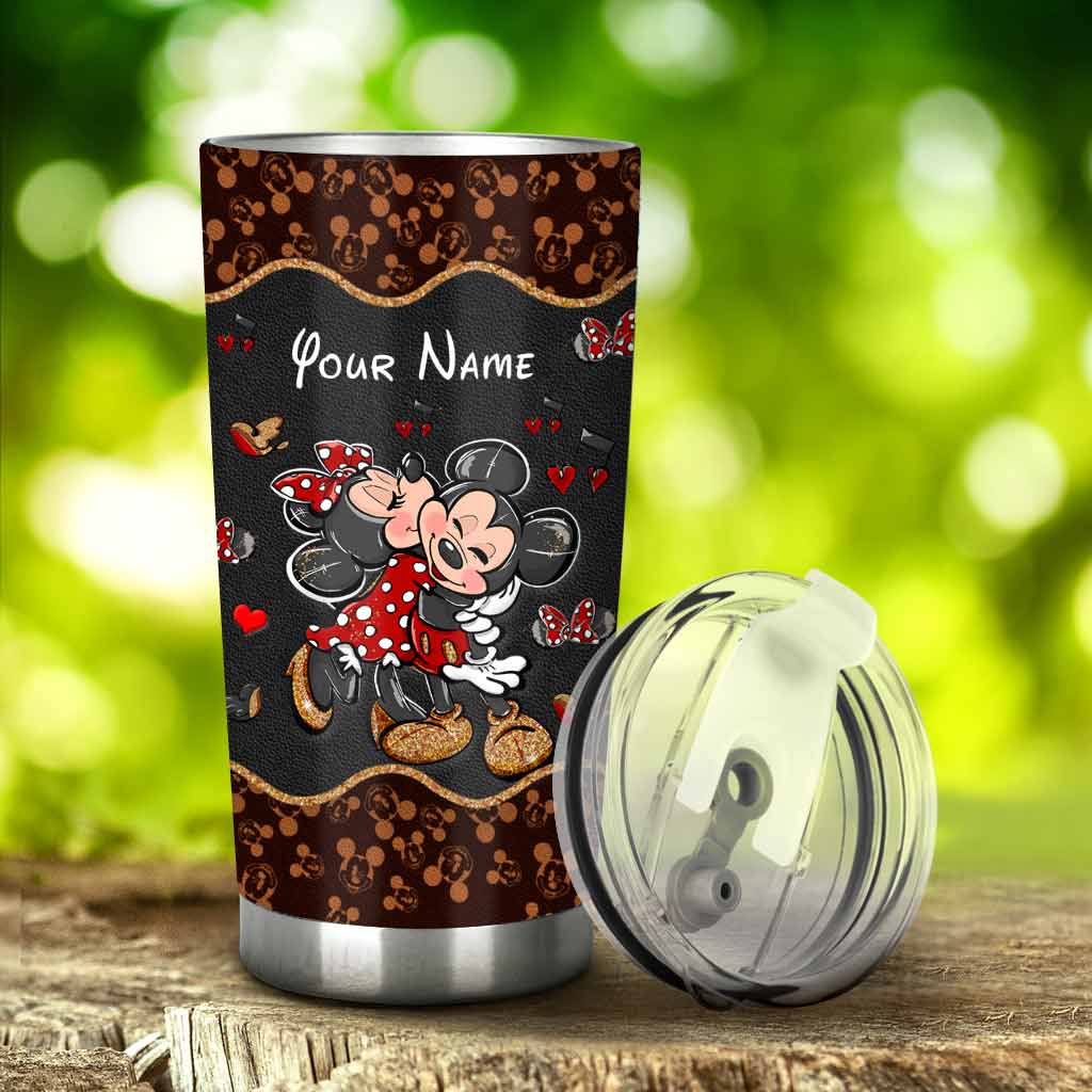 Cute Mouse Ears - Personalized Mouse Tumbler With Leather Pattern Print