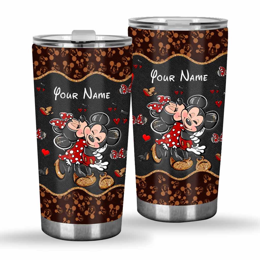 Cute Mouse Ears - Personalized Mouse Tumbler With Leather Pattern Print