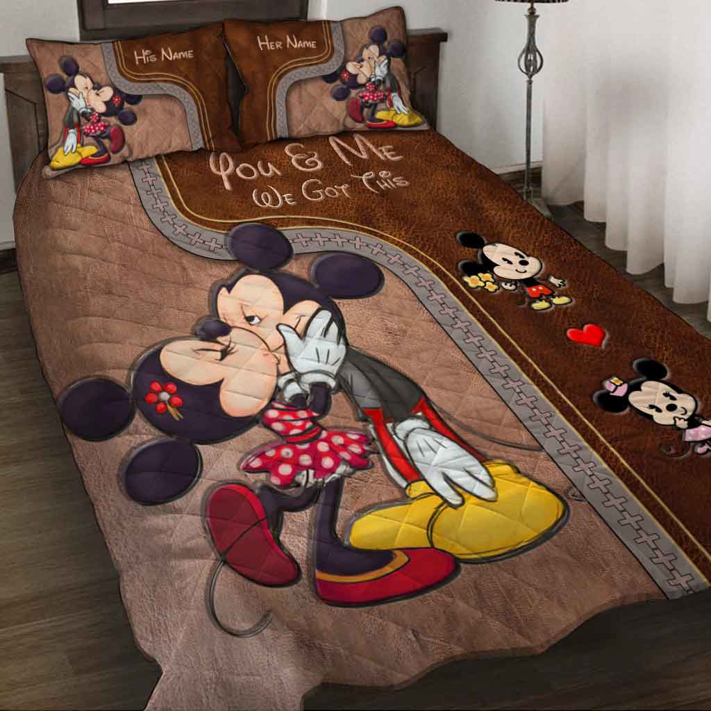 You & Me We Got This - Personalized Mouse Quilt Set With Leather Pattern Print