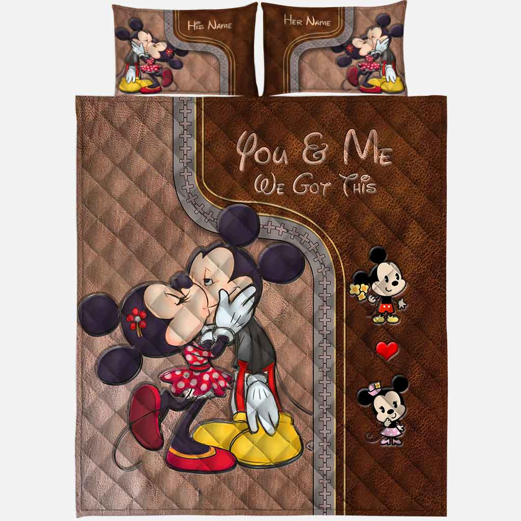 You & Me We Got This - Personalized Mouse Quilt Set With Leather Pattern Print