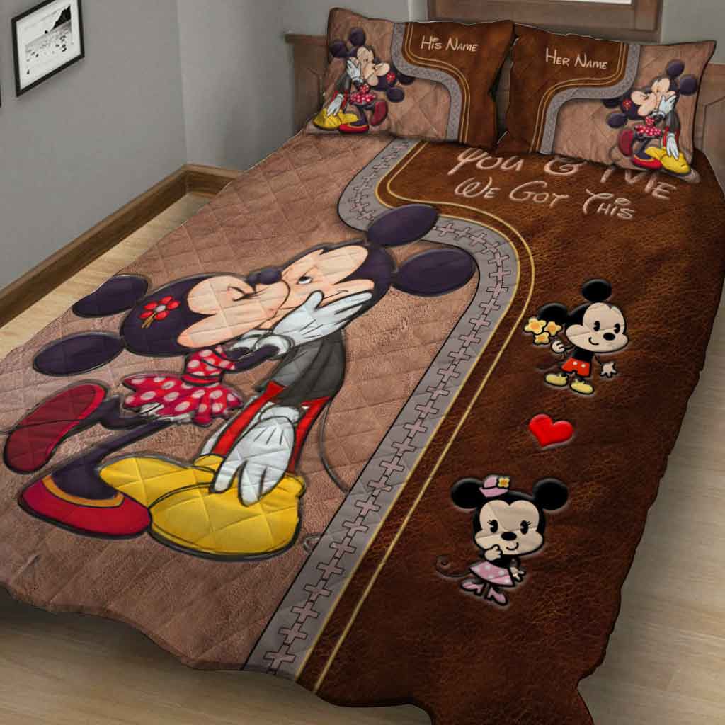 You & Me We Got This - Personalized Mouse Quilt Set With Leather Pattern Print