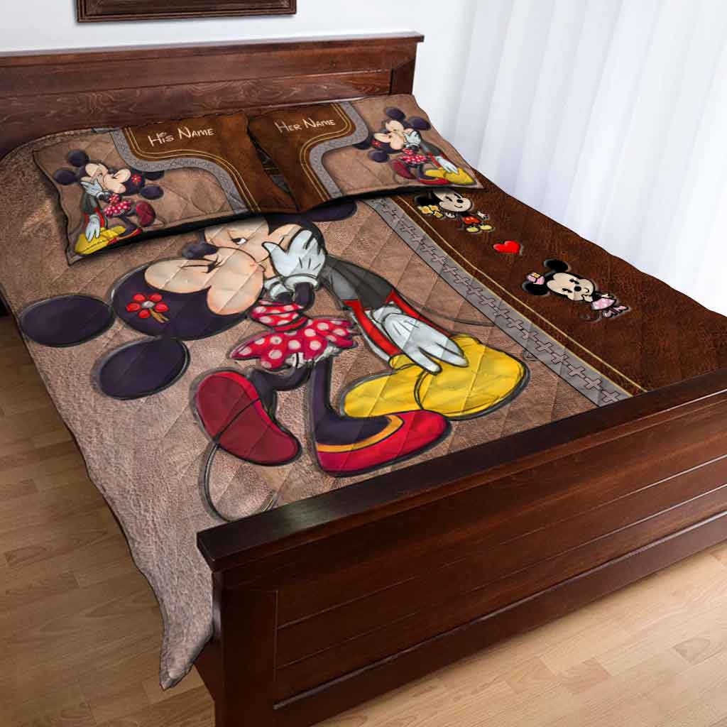You & Me We Got This - Personalized Mouse Quilt Set With Leather Pattern Print