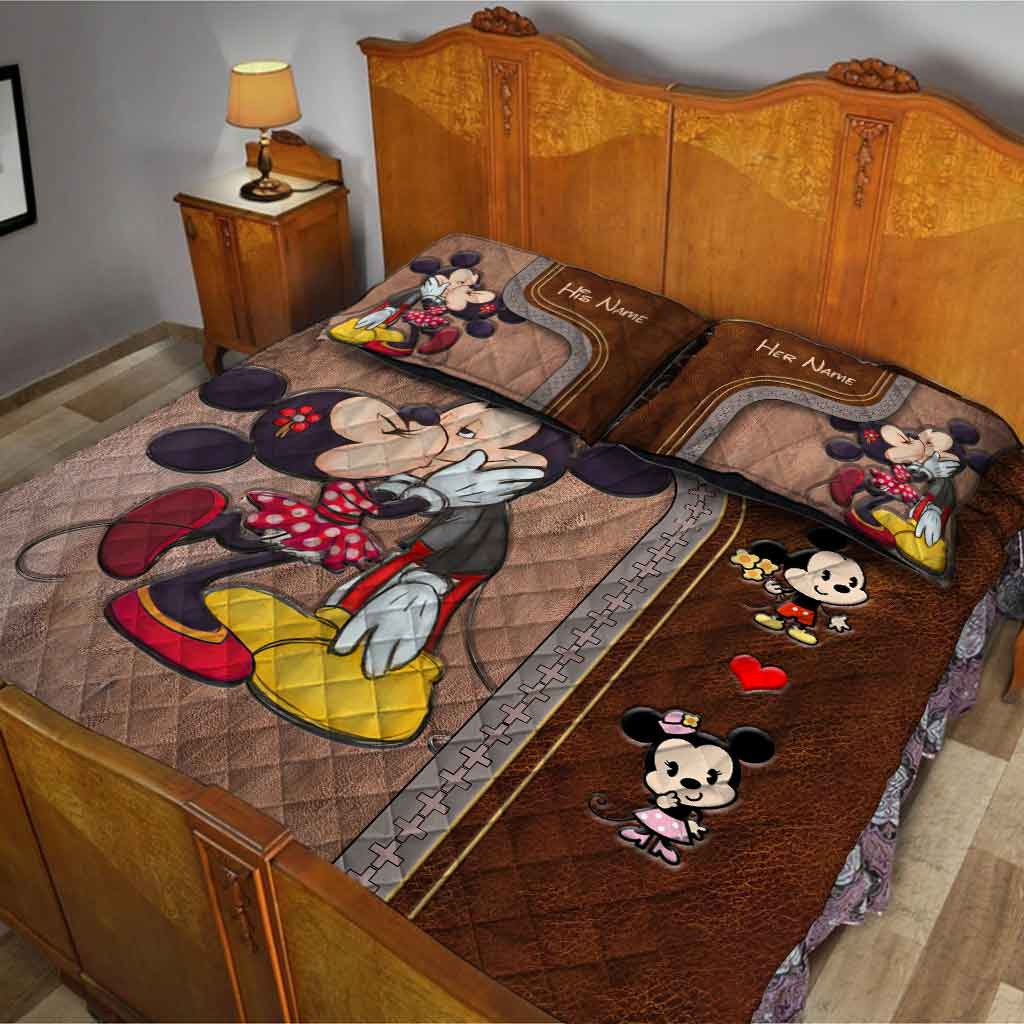 You & Me We Got This - Personalized Mouse Quilt Set With Leather Pattern Print