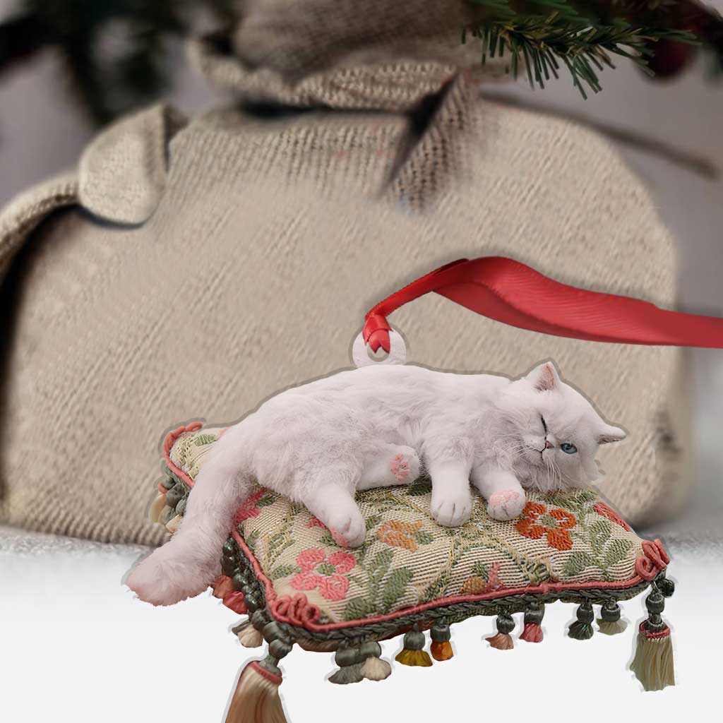 Happy Kitty - Christmas Cat Ornament With 3D Pattern Print (Printed On Both Sides)