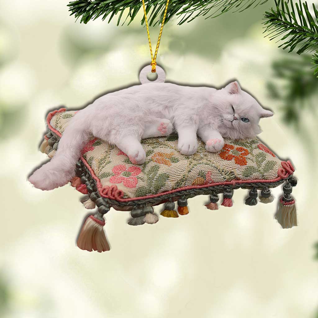 Happy Kitty - Christmas Cat Ornament With 3D Pattern Print (Printed On Both Sides)