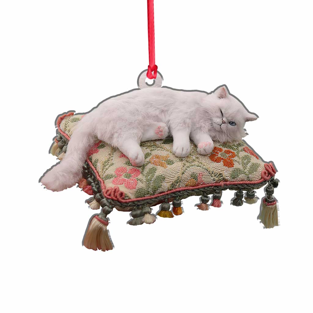 Happy Kitty - Christmas Cat Ornament With 3D Pattern Print (Printed On Both Sides)